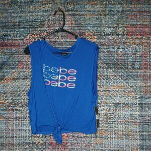 bebe womens red white blue flag sleeveless crop tied Patriotic tee M NWT
